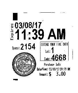 Parking meter receipt for space #2154